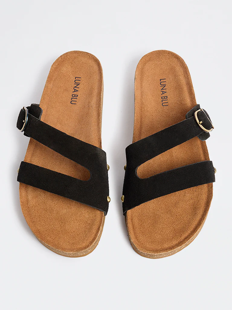 LUNA BLU Black Buckle-Detailed Slip-On Sandals - Image 2