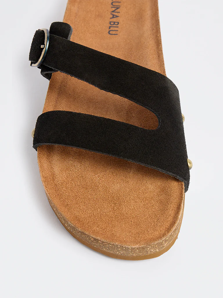 LUNA BLU Black Buckle-Detailed Slip-On Sandals - Image 3