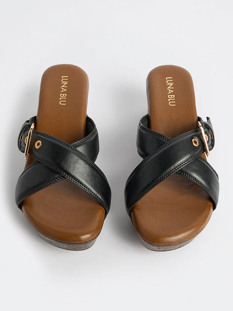 LUNA BLU Black Criss-Cross Strap Heel Sandals - Image 3