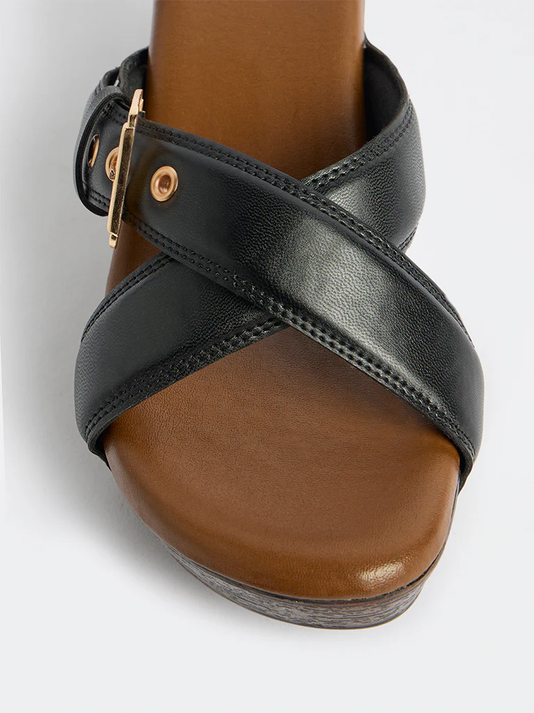 LUNA BLU Black Criss-Cross Strap Heel Sandals - Image 4