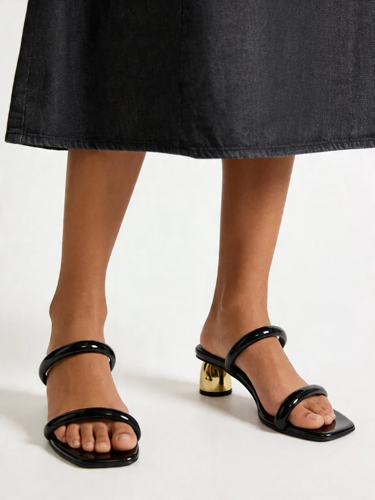 LUNA BLU Black Dual-Strap Square-Toe Heel Sandals - Image 2