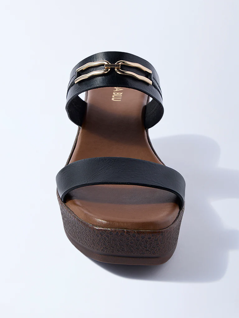 LUNA BLU Black Dual-Strap Wedge-Heel Sandals - Image 3
