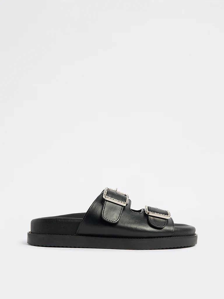 LUNA BLU Black Embellished Buckle-Detailed Sandals - Image 2