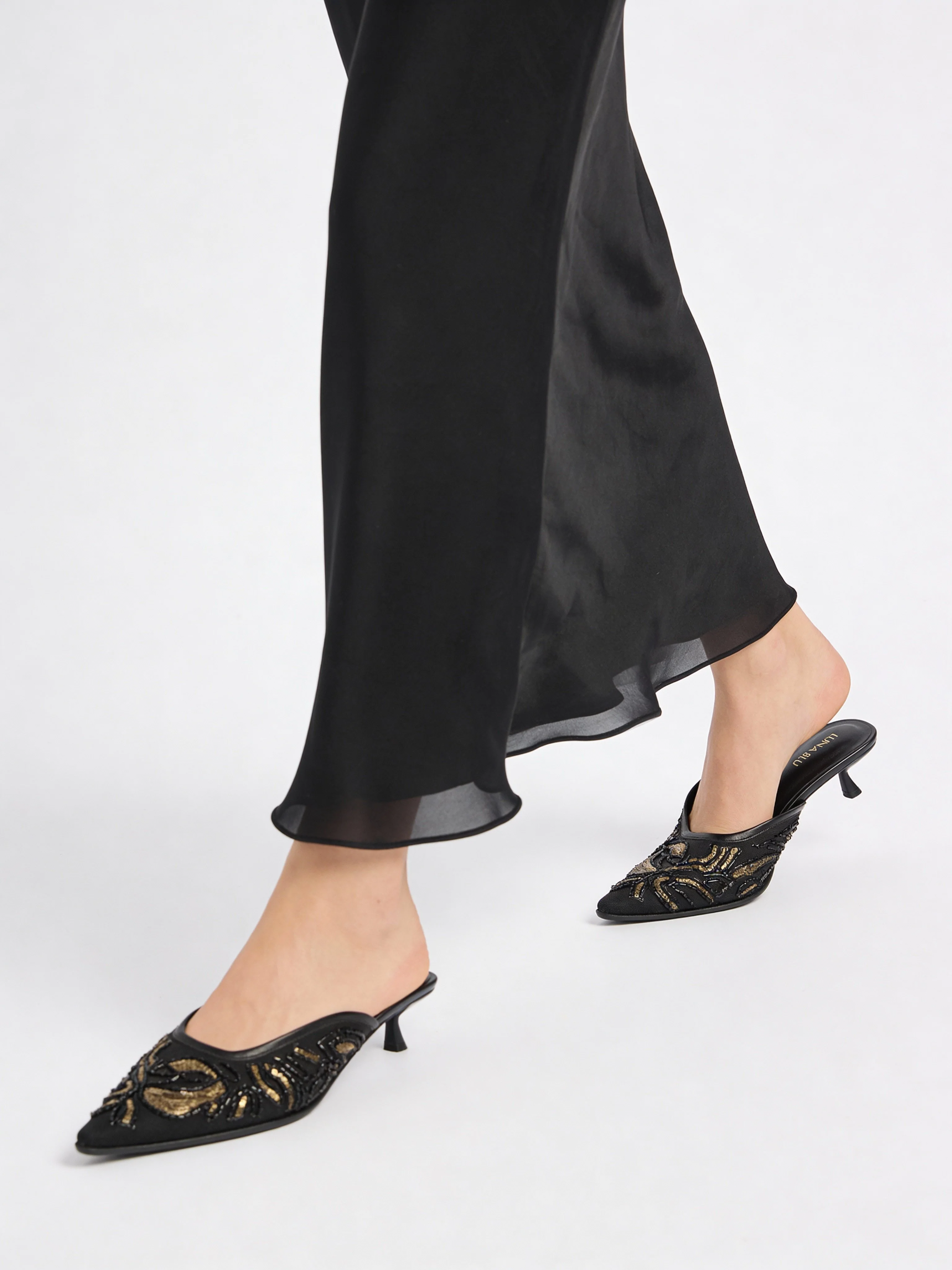 LUNA BLU Black Embellished Heel Mules