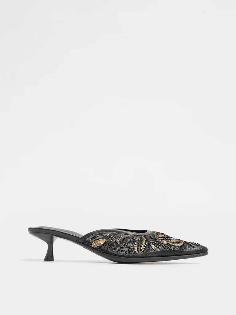 LUNA BLU Black Embellished Heel Mules - Image 2