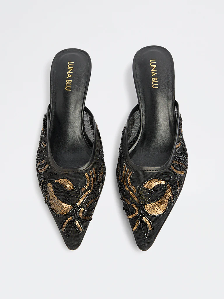 LUNA BLU Black Embellished Heel Mules - Image 3