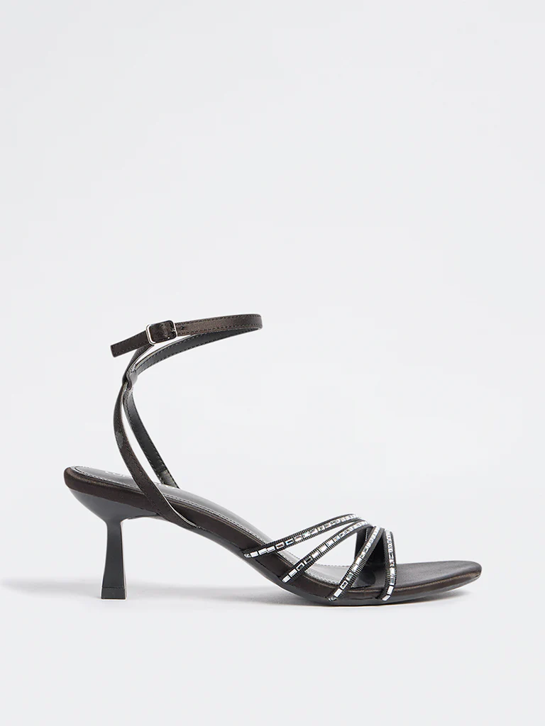 LUNA BLU Black Embellished Heel Sandals - Image 2