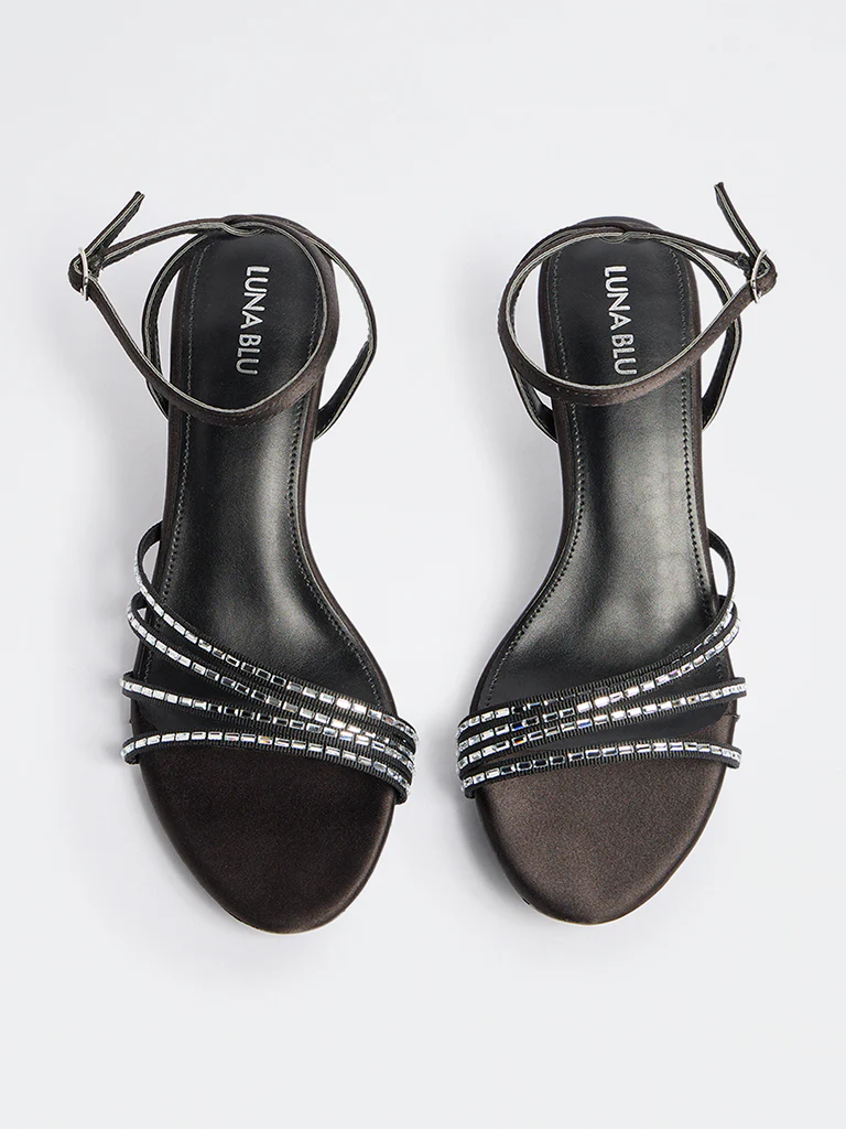 LUNA BLU Black Embellished Heel Sandals - Image 3