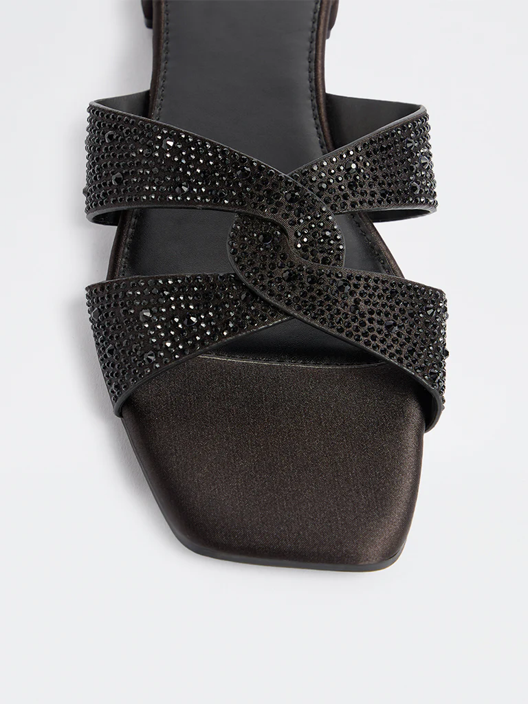LUNA BLU Black Embellished Sandals - Image 4