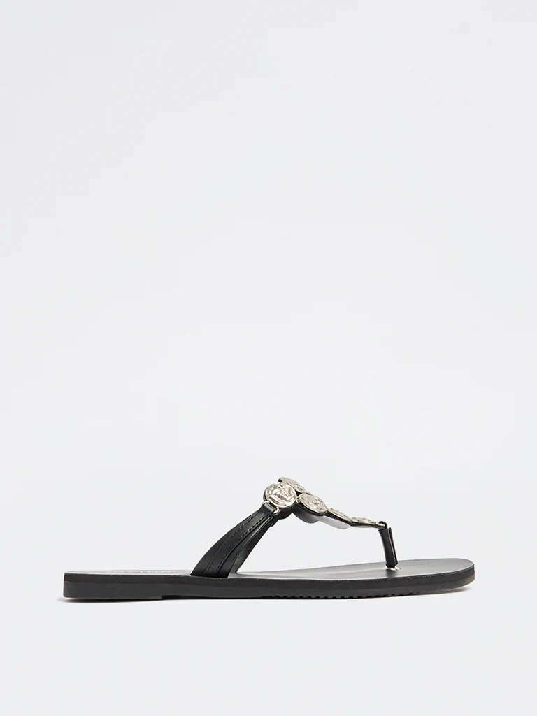 LUNA BLU Black Embellished Thong Slides - Image 2