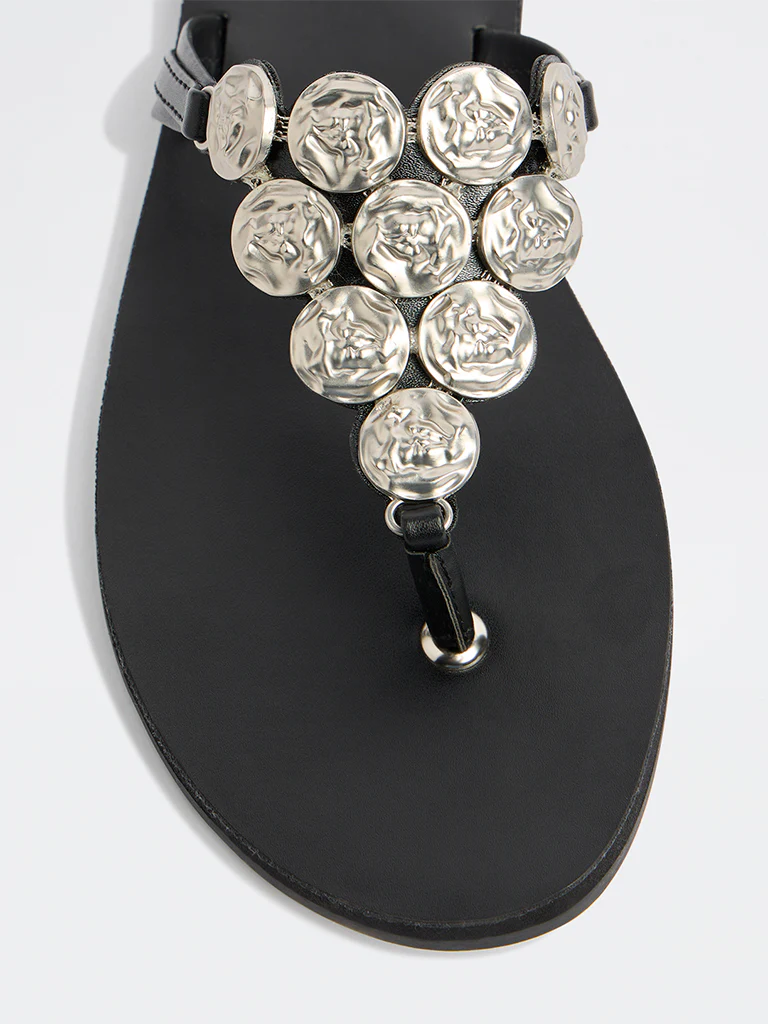 LUNA BLU Black Embellished Thong Slides - Image 4