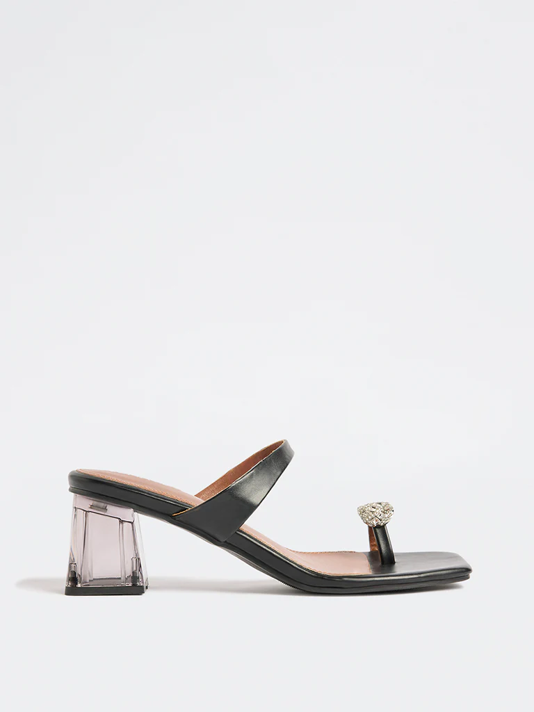 LUNA BLU Black Embellished Toe-Ring Heel Sandals - Image 2