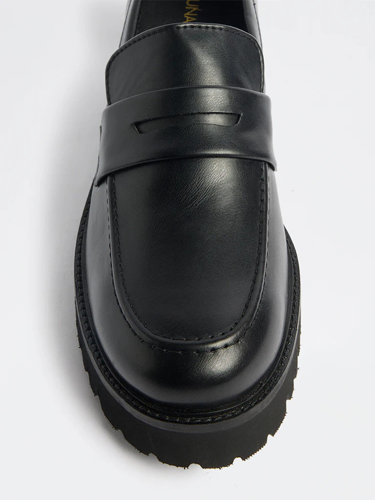 LUNA BLU Black Faux Leather Penny Loafers - Image 4
