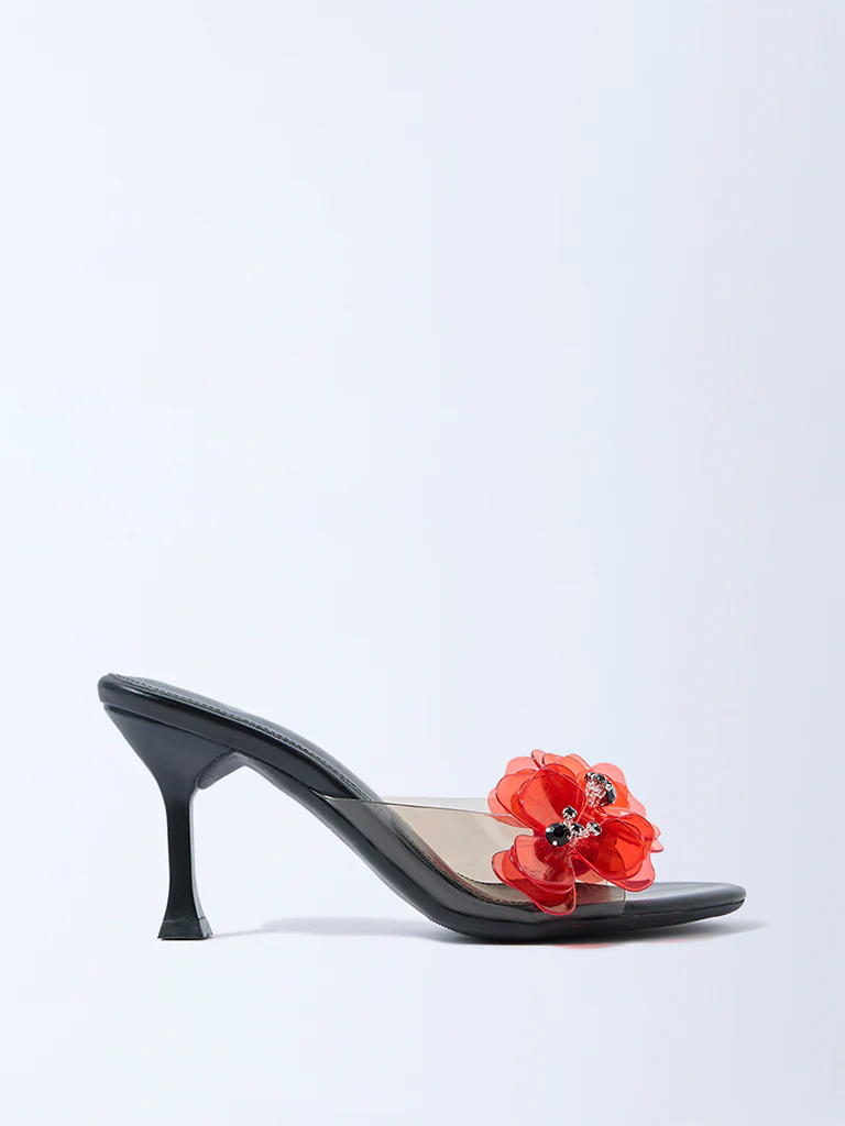 LUNA BLU Black Floral Detailed Heel Sandals