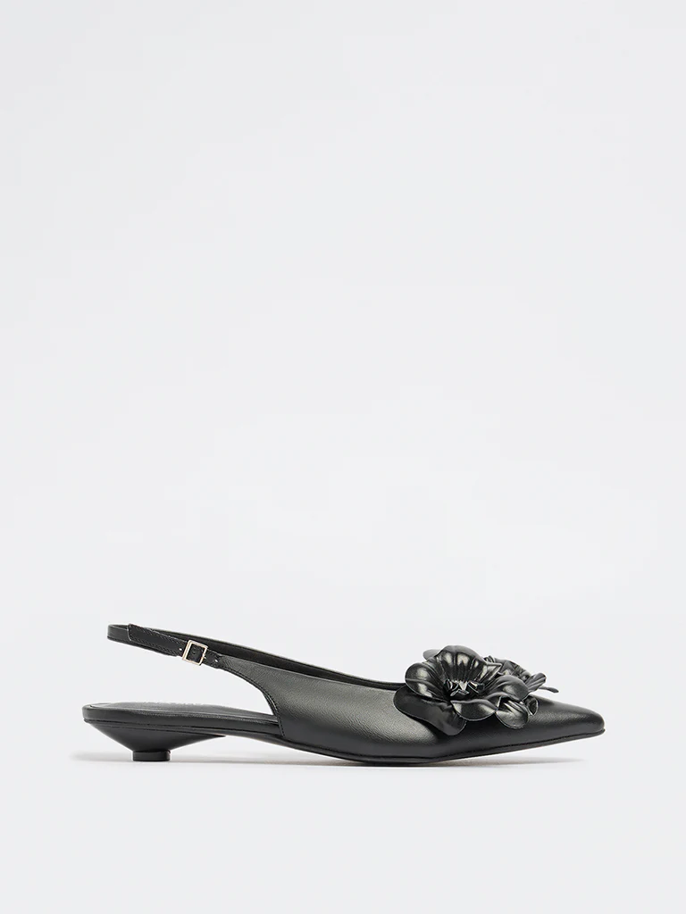 LUNA BLU Black Floral Detailed Pointed Toe Mules - Image 2