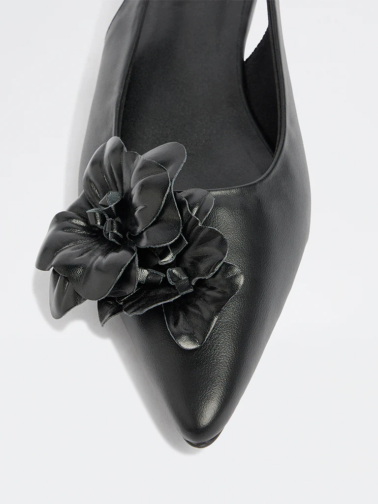 LUNA BLU Black Floral Detailed Pointed Toe Mules - Image 4