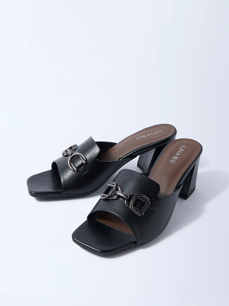 LUNA BLU Black Hardware-Detailed Heel Sandals - Image 2