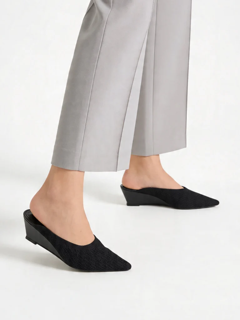 LUNA BLU Black Knit-Textured Wedge-Heel Sandals