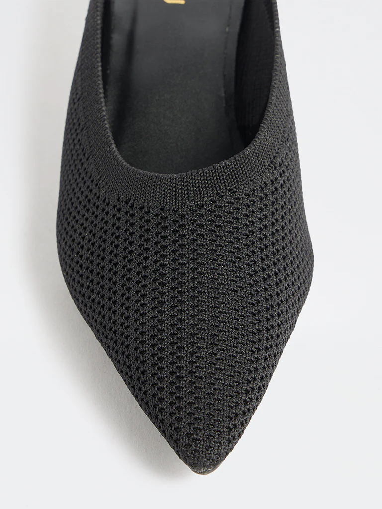 LUNA BLU Black Knit-Textured Wedge-Heel Sandals - Image 4