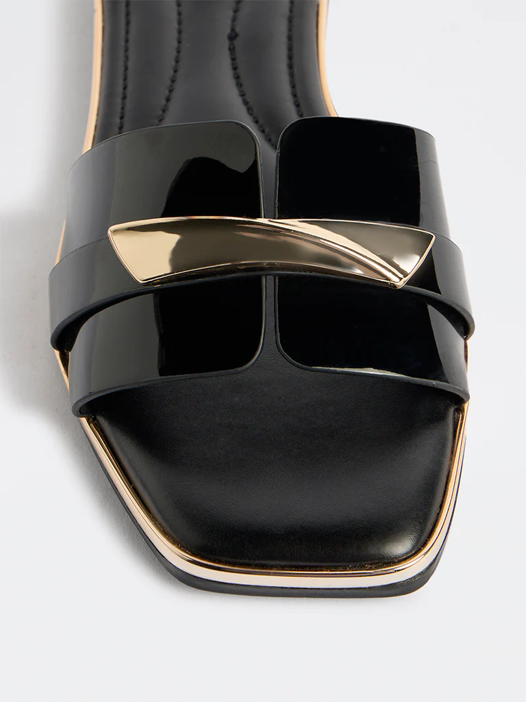 LUNA BLU Black Metallic-Detailed Slides - Image 4