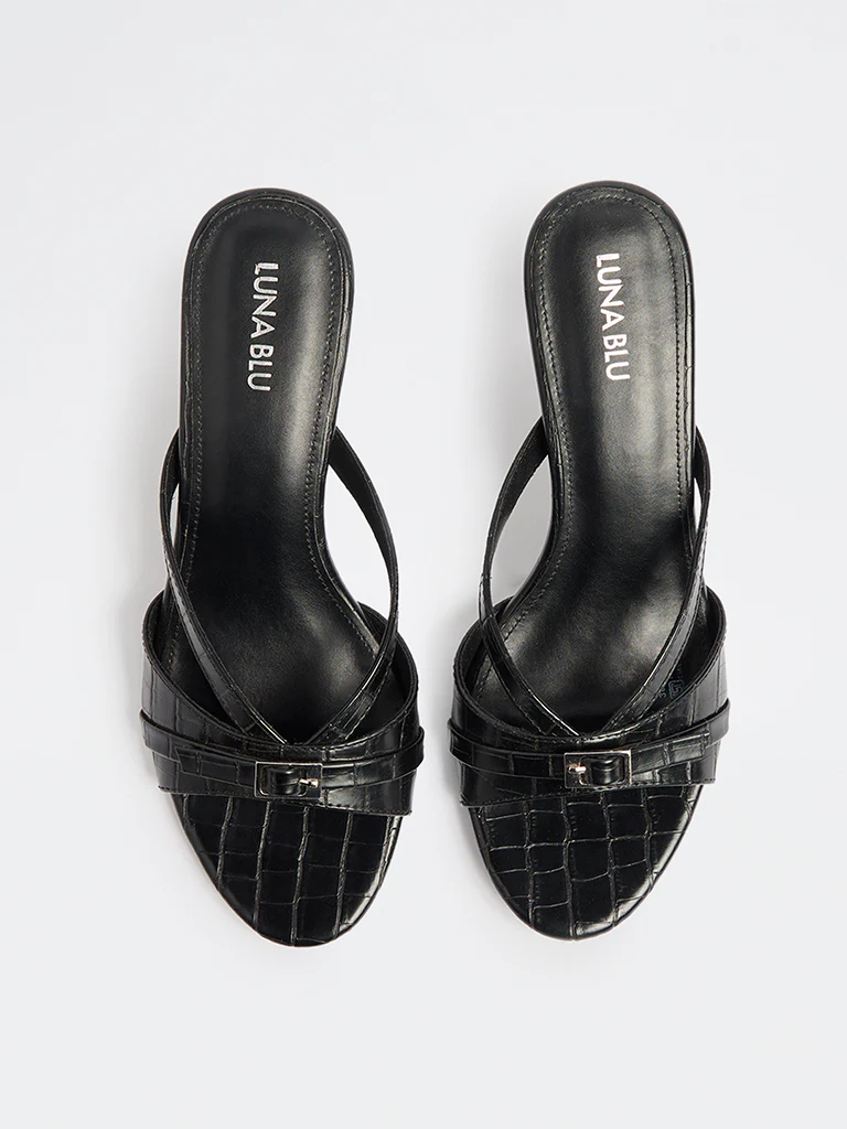 LUNA BLU Black Multi-Strap Heel-Sandals - Image 3