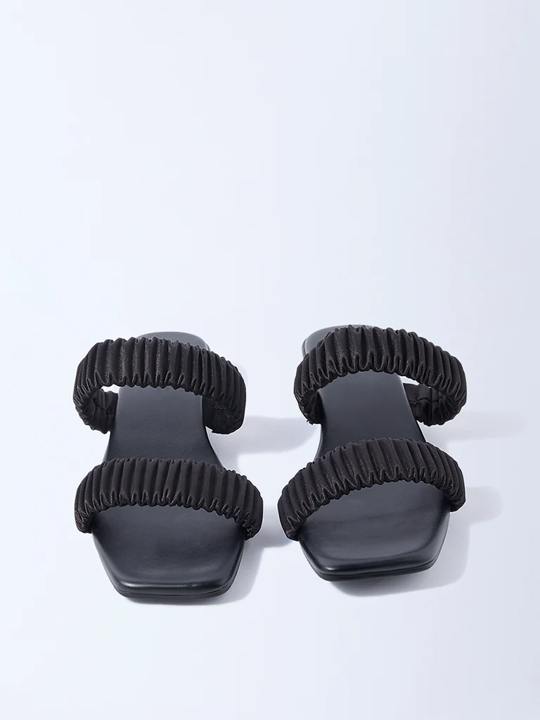 LUNA BLU Black Ruched Dual-Strap Sandals - Image 3