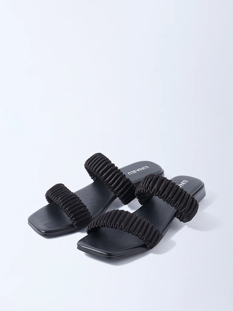 LUNA BLU Black Ruched Dual-Strap Sandals - Image 4
