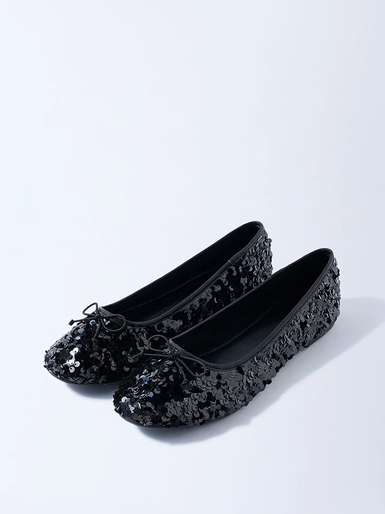 LUNA BLU Black Sequin Detailed Ballerinas - Image 3