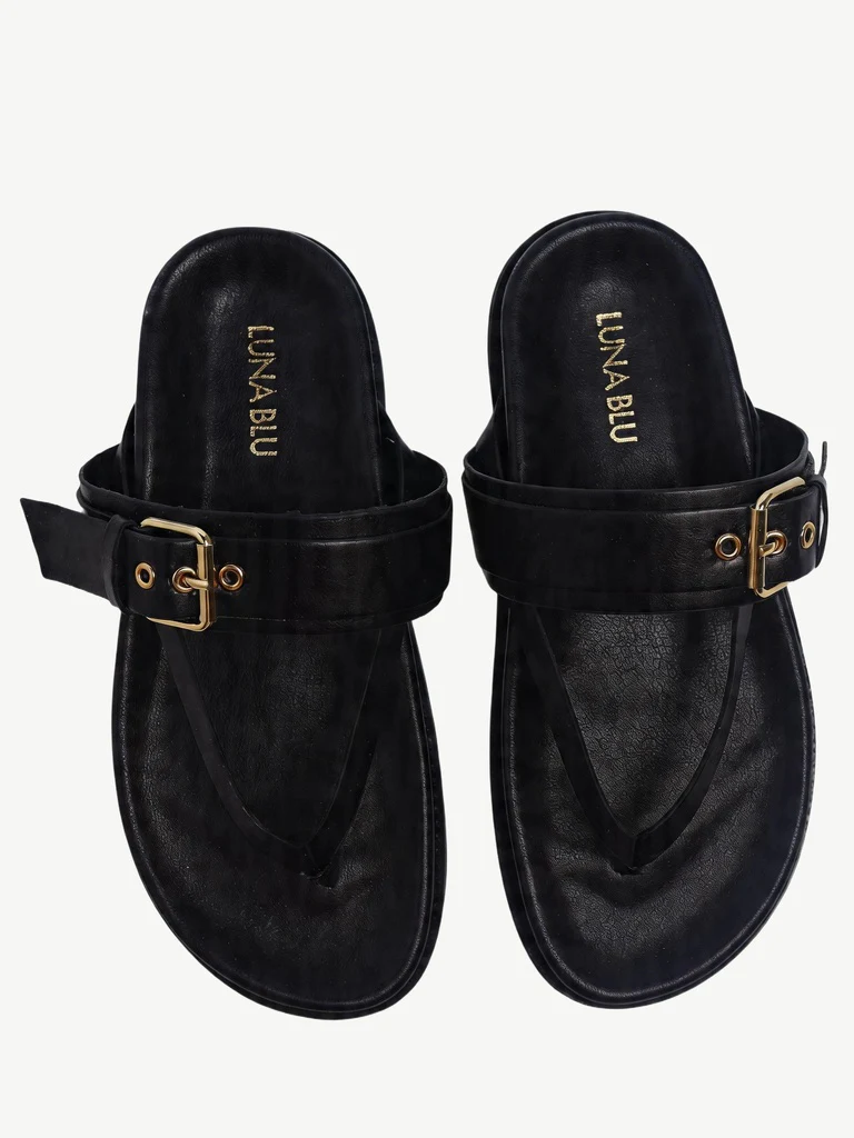 LUNA BLU Black Side Buckle Comfort Sandals - Image 2