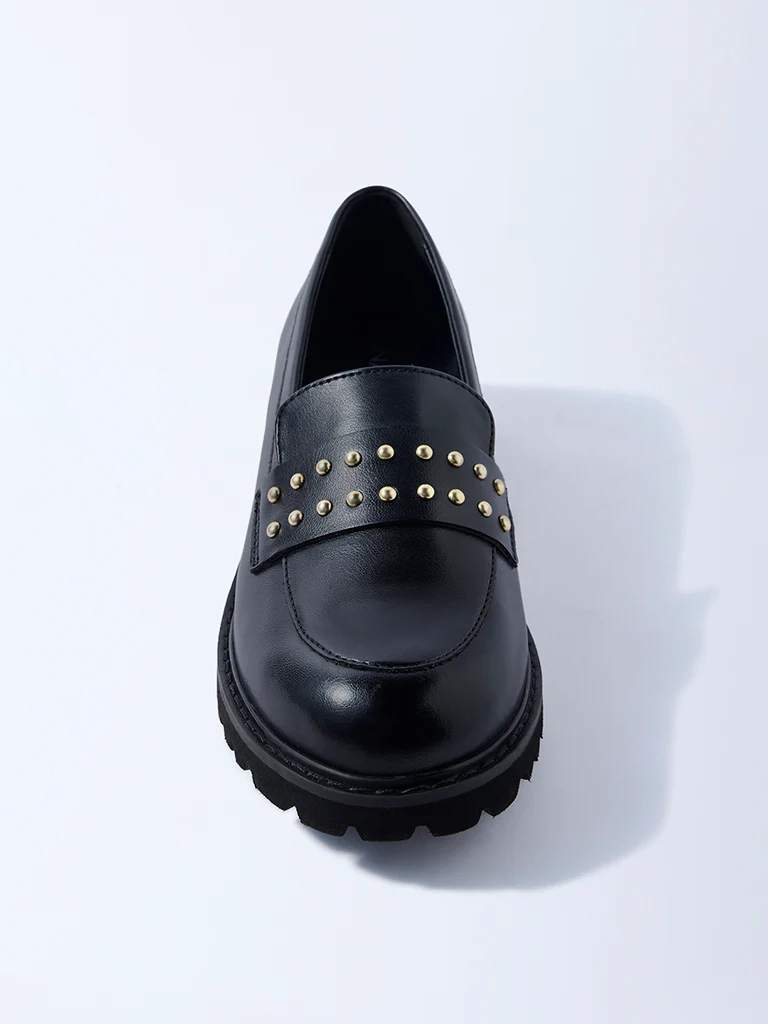 LUNA BLU Black Stud-Detailed Chunky Loafers - Image 3