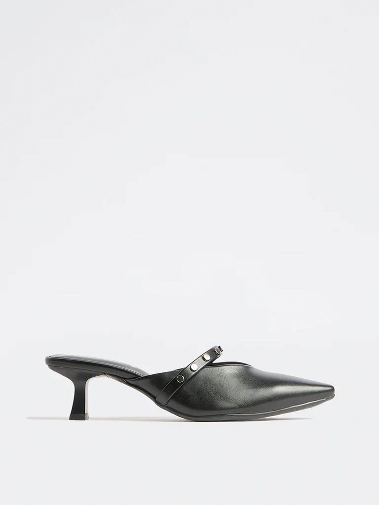 LUNA BLU Black Stud-Detailed Kitten-Heel Mules - Image 2