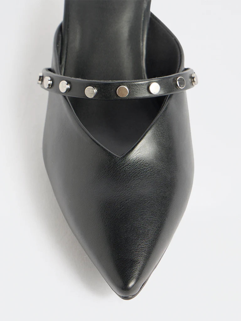 LUNA BLU Black Stud-Detailed Kitten-Heel Mules - Image 4