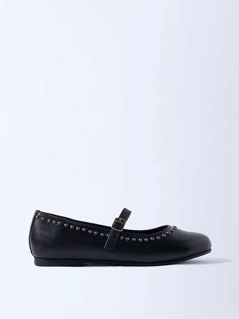 LUNA BLU Black Stud-Detailed Leather Mary Jane Shoes - Image 2