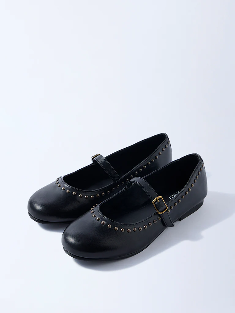 LUNA BLU Black Stud-Detailed Leather Mary Jane Shoes - Image 3