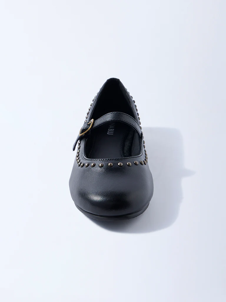 LUNA BLU Black Stud-Detailed Leather Mary Jane Shoes - Image 4
