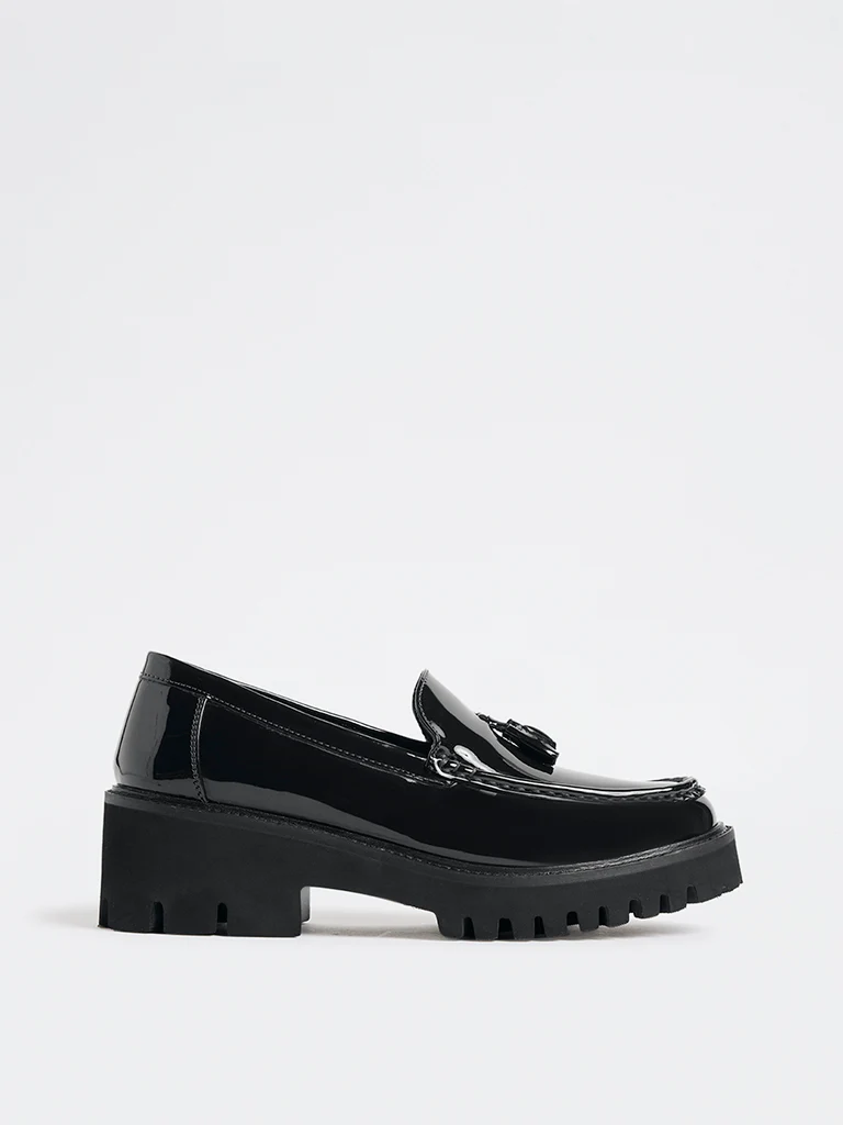 LUNA BLU Black Tassel-Detailed Chunky Loafers