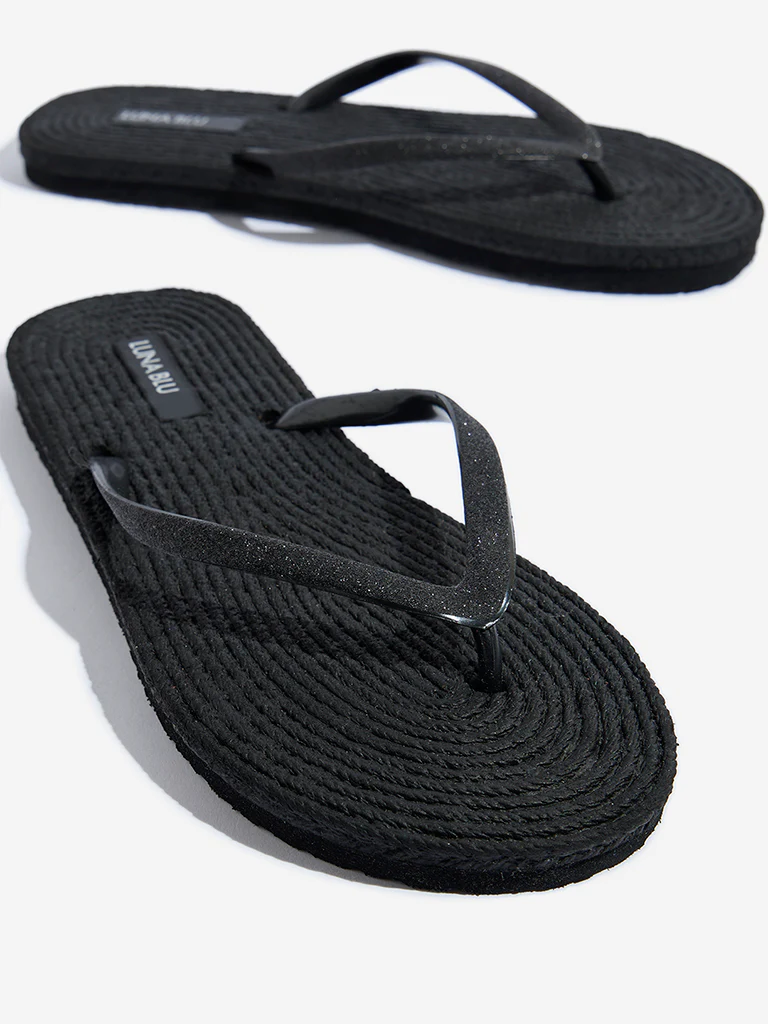 LUNA BLU Black Textured Flip-Flops - Image 3