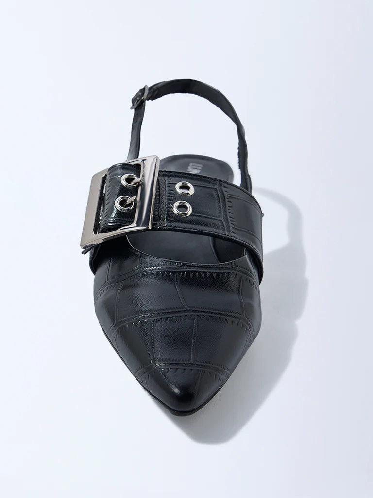 LUNA BLU Black Textured Slingback Mules - Image 3