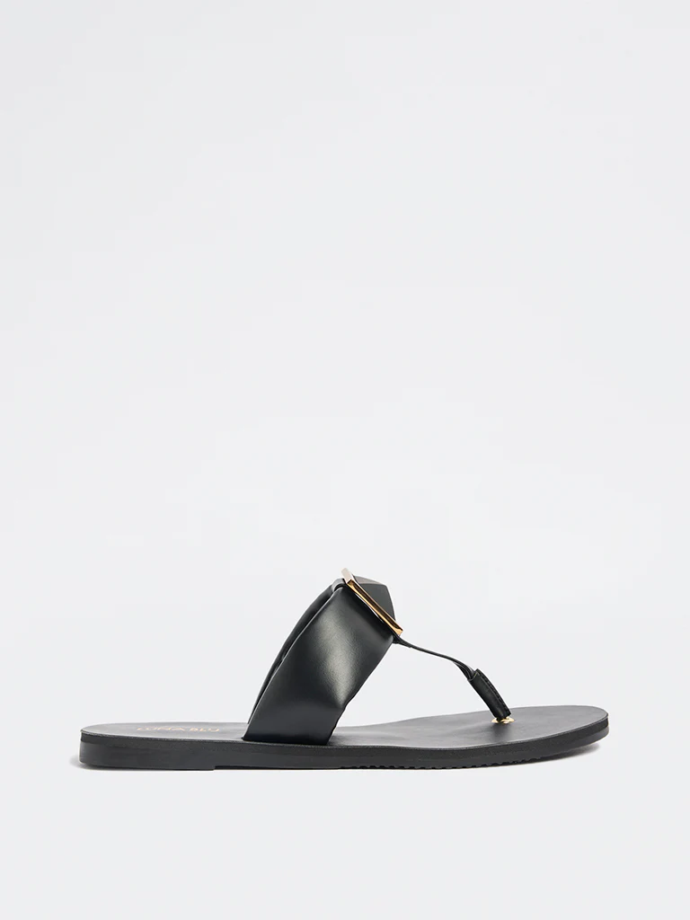 LUNA BLU Black Toe-Loop Slides - Image 2