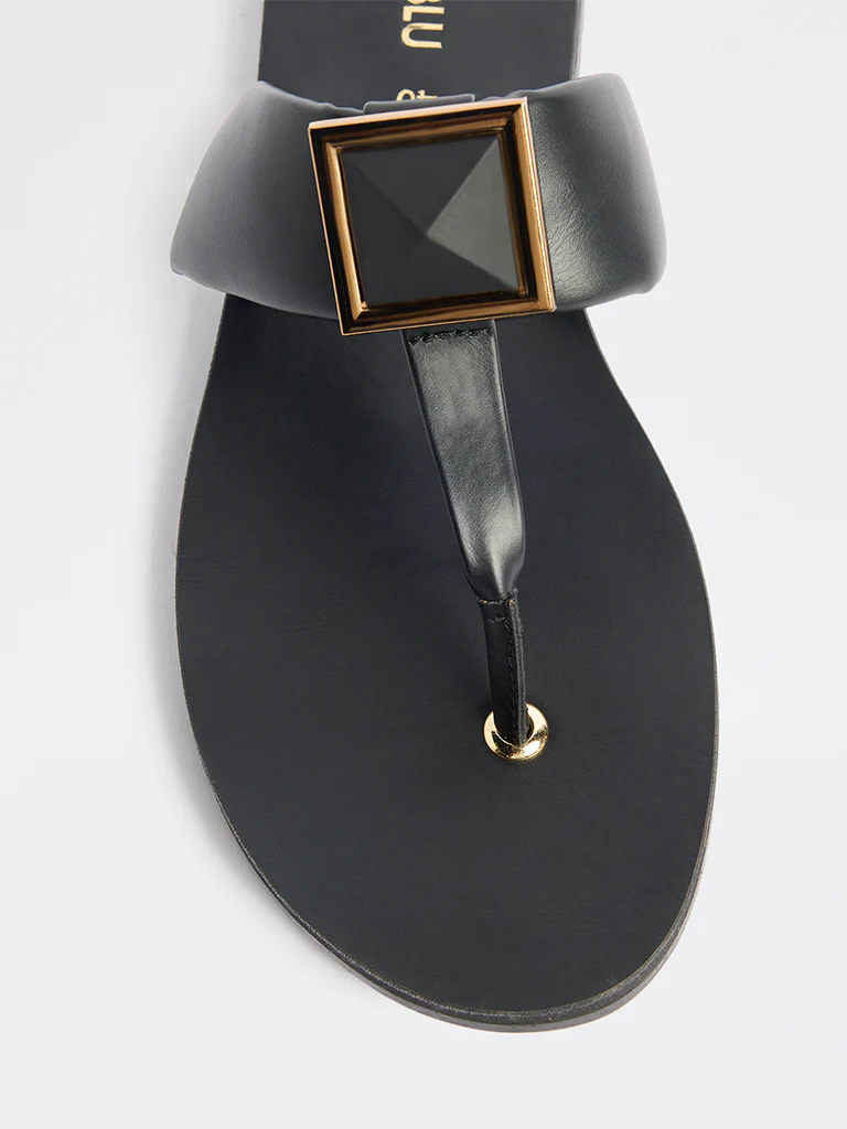 LUNA BLU Black Toe-Loop Slides - Image 4