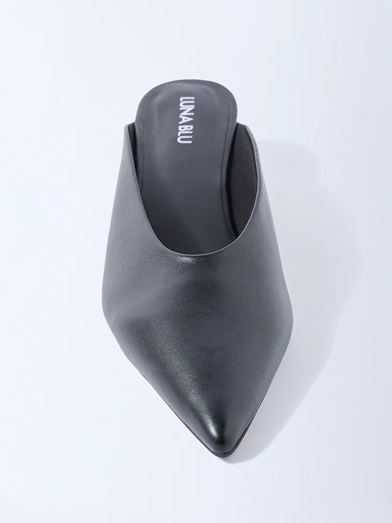 LUNA BLU Black Wedge-Heel Mules - Image 2
