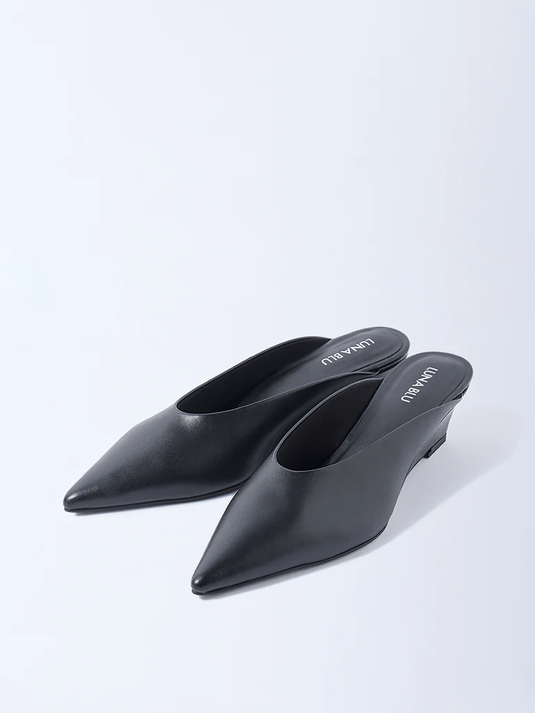 LUNA BLU Black Wedge-Heel Mules - Image 4