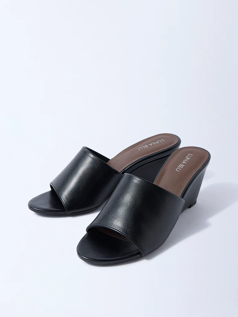 LUNA BLU Black Wedge-Heel Sandals - Image 2