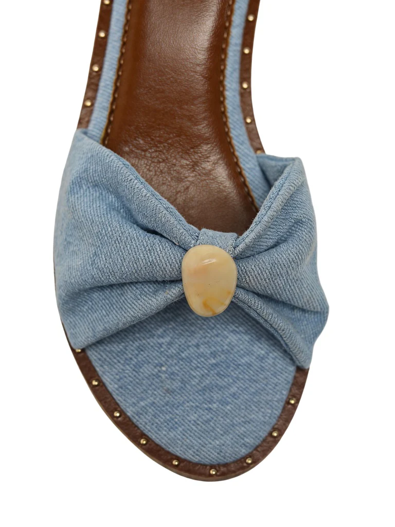 LUNA BLU Blue Denim Bow Detailed Flat Sandals - Image 3