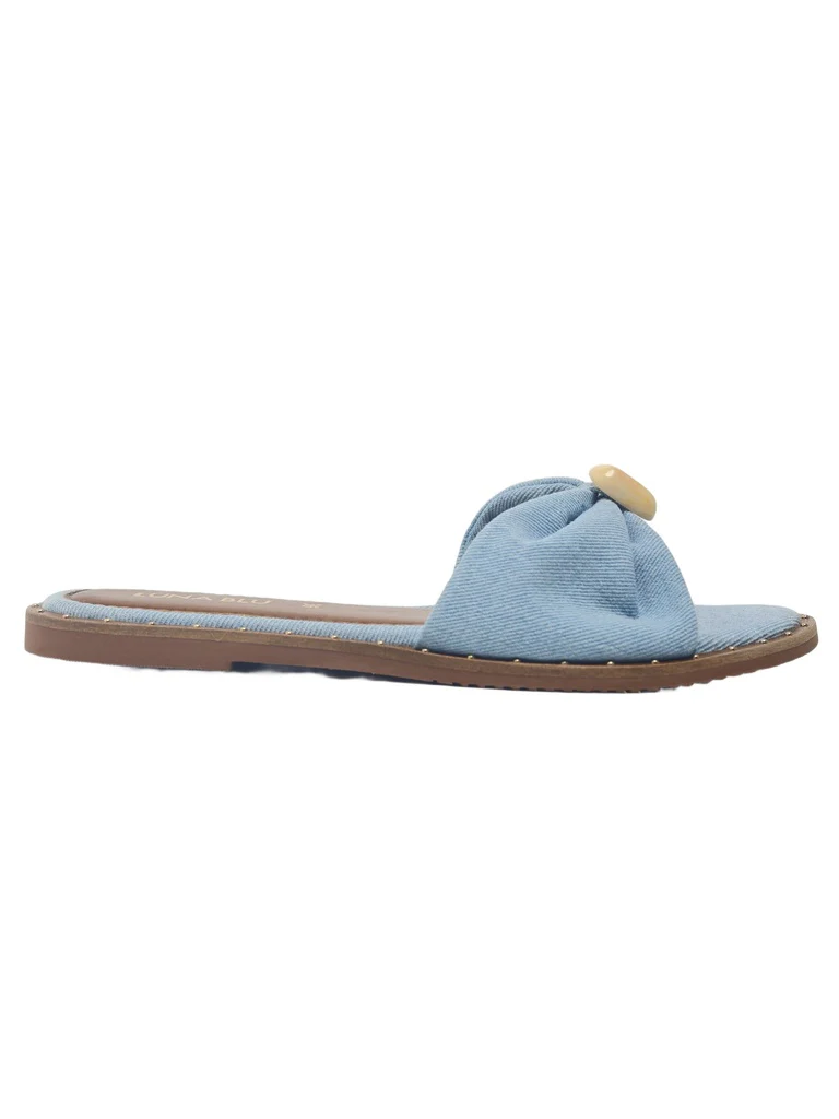 LUNA BLU Blue Denim Bow Detailed Flat Sandals - Image 4
