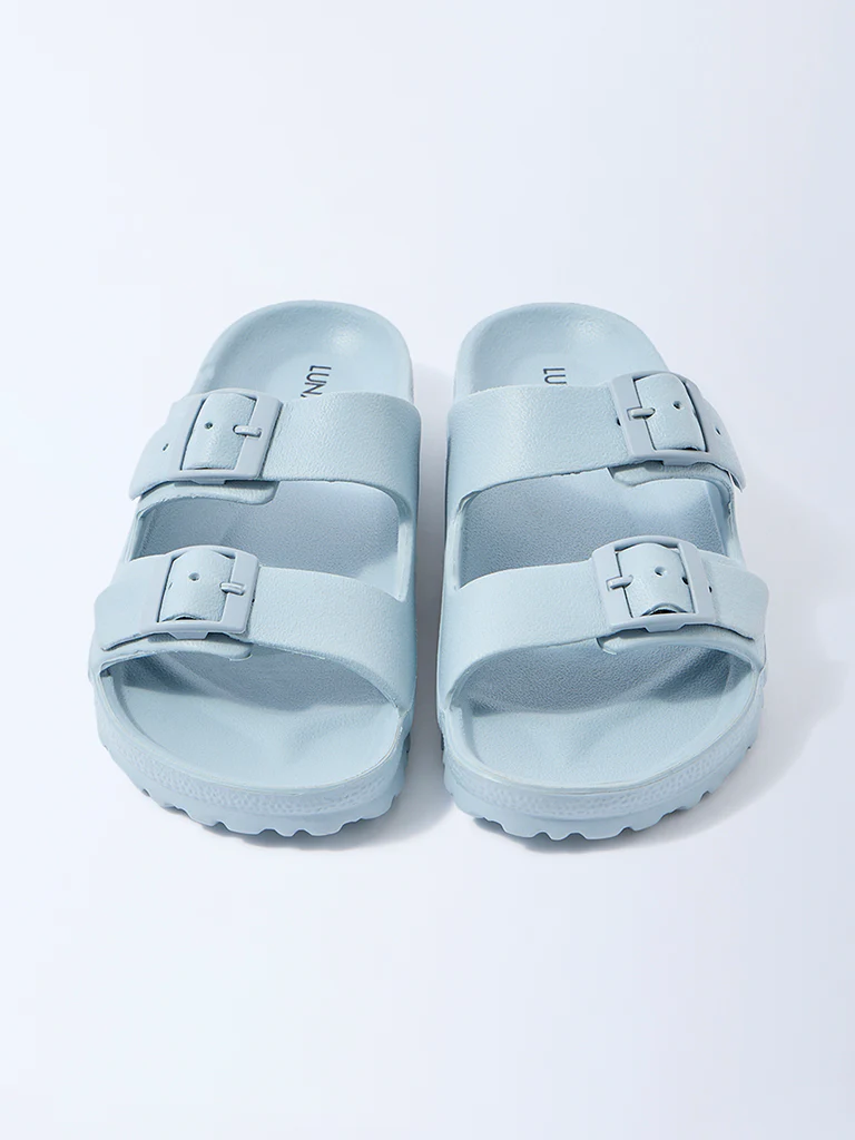 LUNA BLU Blue Dual-Buckled Slip-On Sandals - Image 3