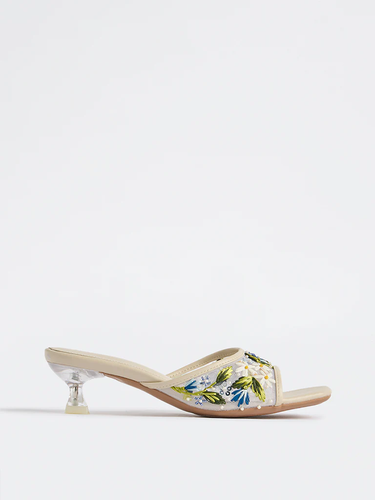 LUNA BLU Blue Embroidered Kitten Heel Sandals - Image 2