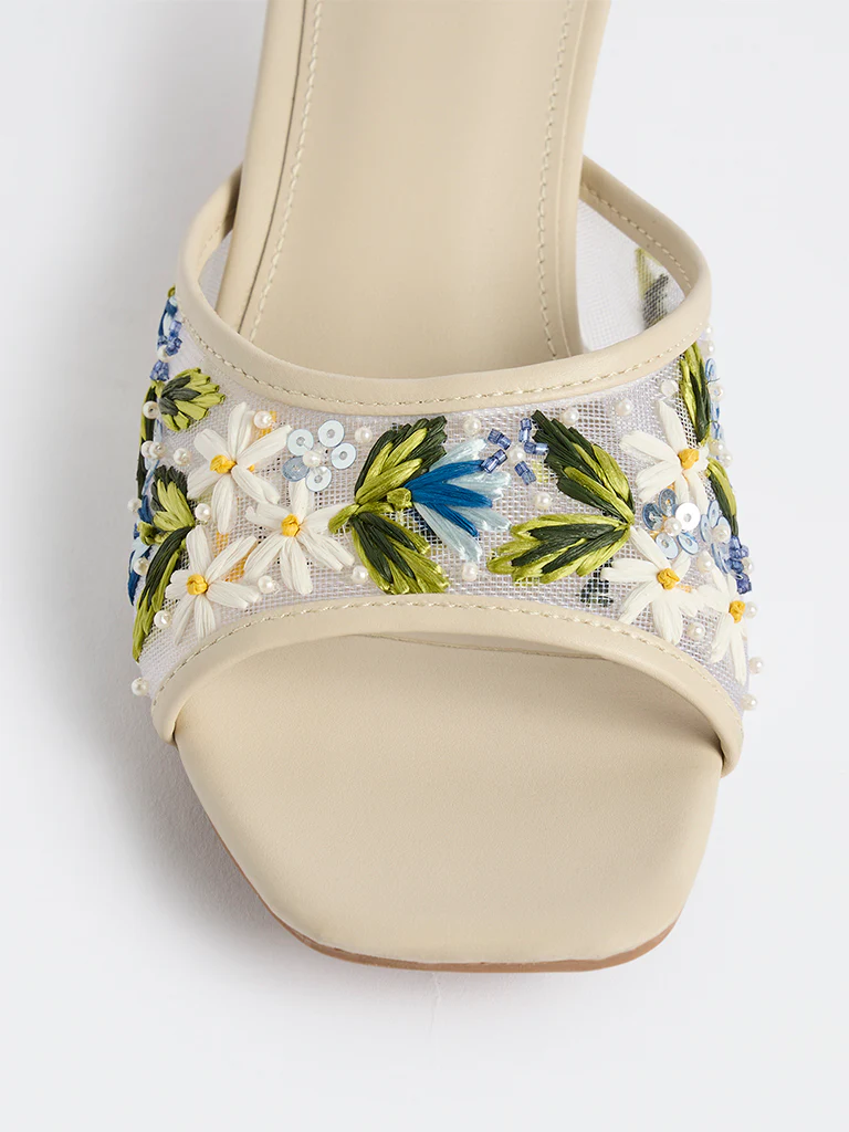 LUNA BLU Blue Embroidered Kitten Heel Sandals - Image 4