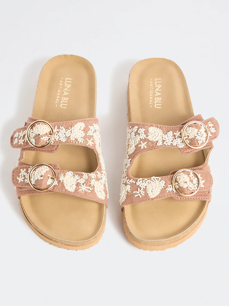 LUNA BLU Blush Embellished Dual-Strap Sandals - Image 3