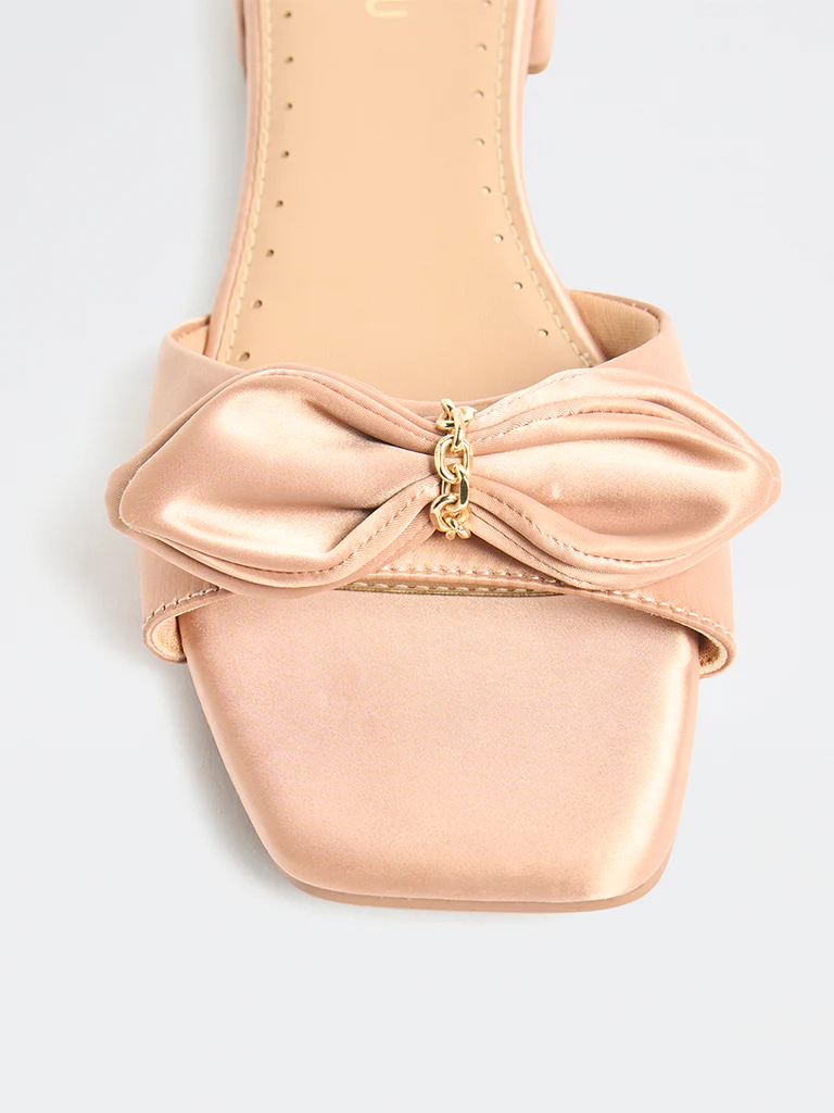 LUNA BLU Blush Pink Bow-Detailed Slides - Image 4
